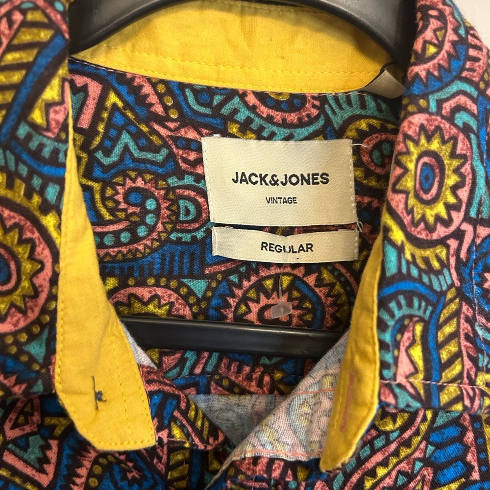 NWT Jack & Jones L regular fit 100% cotton multicolored button down shirt - Picture 4 of 16